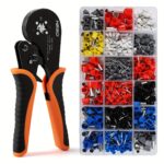1pc Self-adjusting Ratcheting Square Crimping Tool For Awg28-5 (0.08-16mm), Wire Crimper With 1000pcs Tube Terminals Set, Electrical Wire Connector Tools Kit, 8.5 Inchu002F207mm