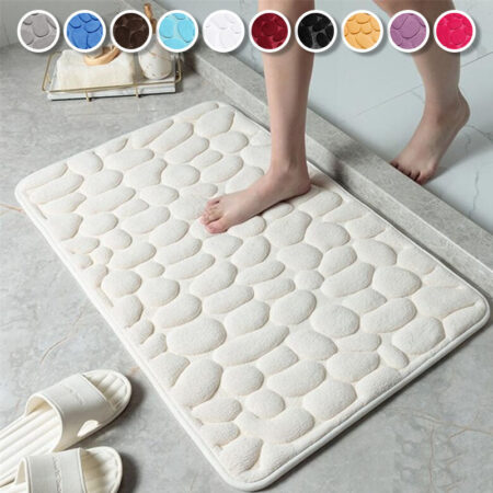 1pc Cobblestone Pattern Bath Rug, Soft Non-Slip Quick Dry Bath Mat, Water Absorbent Shower Carpet For home, Bathroom Accessories, Bathroom Decor, Bathroom decorations, kitchen Area Rugs, Laundry, bedrooom, shower, indoor mat