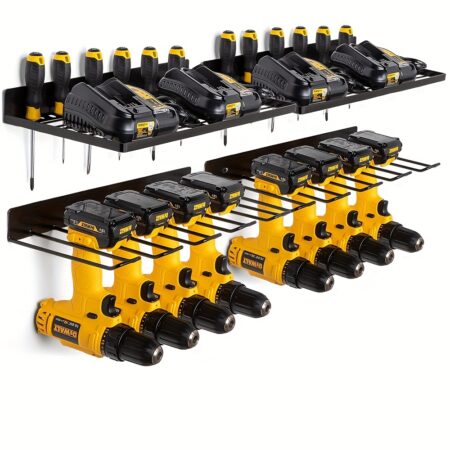 2pcs Power Tool Organizer Wall Mount, Heavy Duty Floating Tool Shelf, Power Tool Holder Wall Mount, Metal Garage Storage Shelves, 4 Drill Holder Hanging Slots