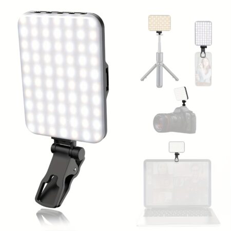 LED Selfie Light With Front & Back Phone Clip, 60 High-quality LED Beads 2200mAh Rechargeable CRI 97+, 7 Light Modes, Portable Clip On Light For Phoneu002FTabletu002FLaptop