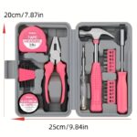 1 Set 24 In 1 Multifunctional Home Repair Hand Tool Set, Pliers, Tape Measure, Hammer Wrench, Screwdriver, Pink Hardware With Toolbox father's day gift