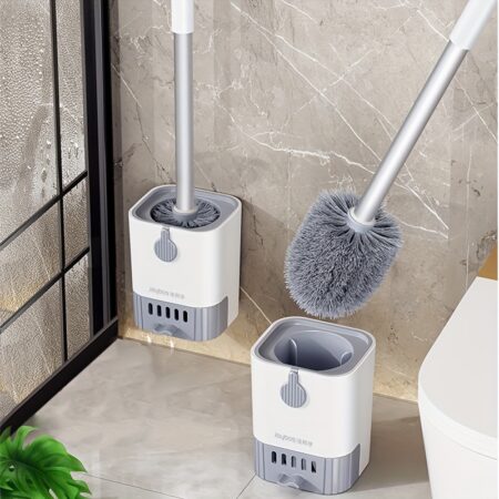 1 Set, Toilet Brush With Holder Set, Wall Mounted Long Handle Toilet Cleaning Brush With Holder, Flexible Toilet Bowl Cleaning Brush, No Dead Corner, Bathroom Cleaning Brush, Cleaning Supplies, Cleaning Tool, Back To School Supplies