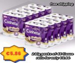 📢Cushelle Quilted Toilet Roll Tissue Paper Extra Softness 3Ply - 2 big packs of 45 Rolls