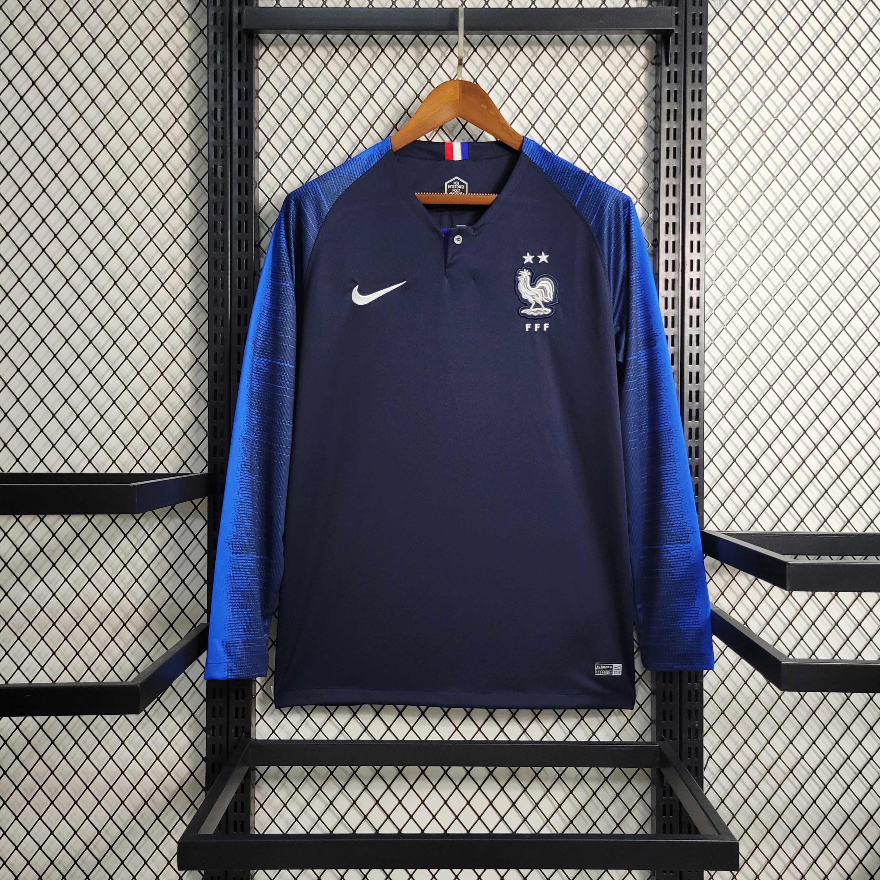 2018 Retro Long Sleeve France Home Football Shirt 1:1 Thai Quality